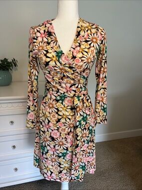 Banana Republic Factory Floral Wrap Dress in Pink, Yellow & Green